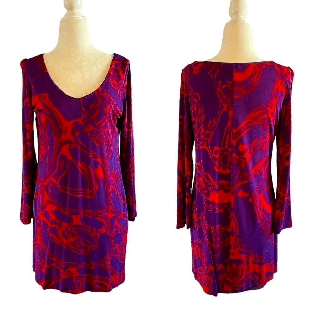 Nicole Miller Studio Marbled Long Sleeve Shift Dress || Petite